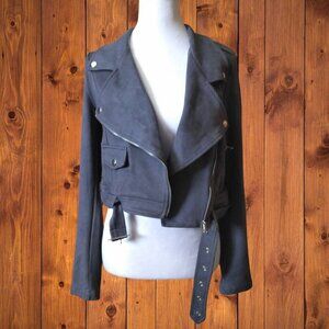 Signature 8 Women's Medium Gray Faux Suede Moto Biker Jacket READ